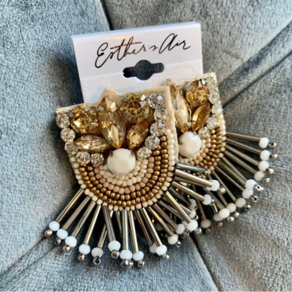 Gold Pearl Rhinestone Dangle Statement Earrings Boho Jewelry